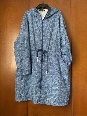 Dunnes Blue And White Floral Hooded Anorak Wind Breaker EUC Sz XL